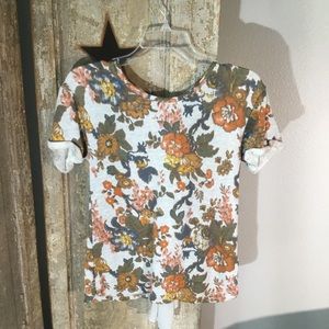 Floral sweater blouse with great back detail